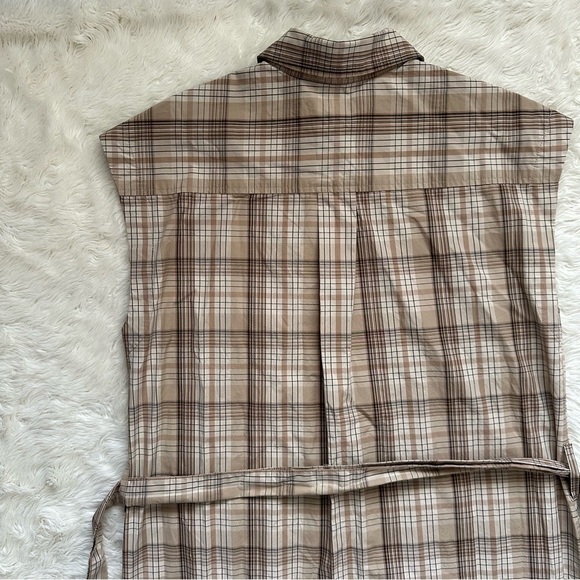 Everlane The Supima Cotton Short-Sleeve Shirt Dress Pale Khaki Plaid 4 NWT New - Picture 6 of 12